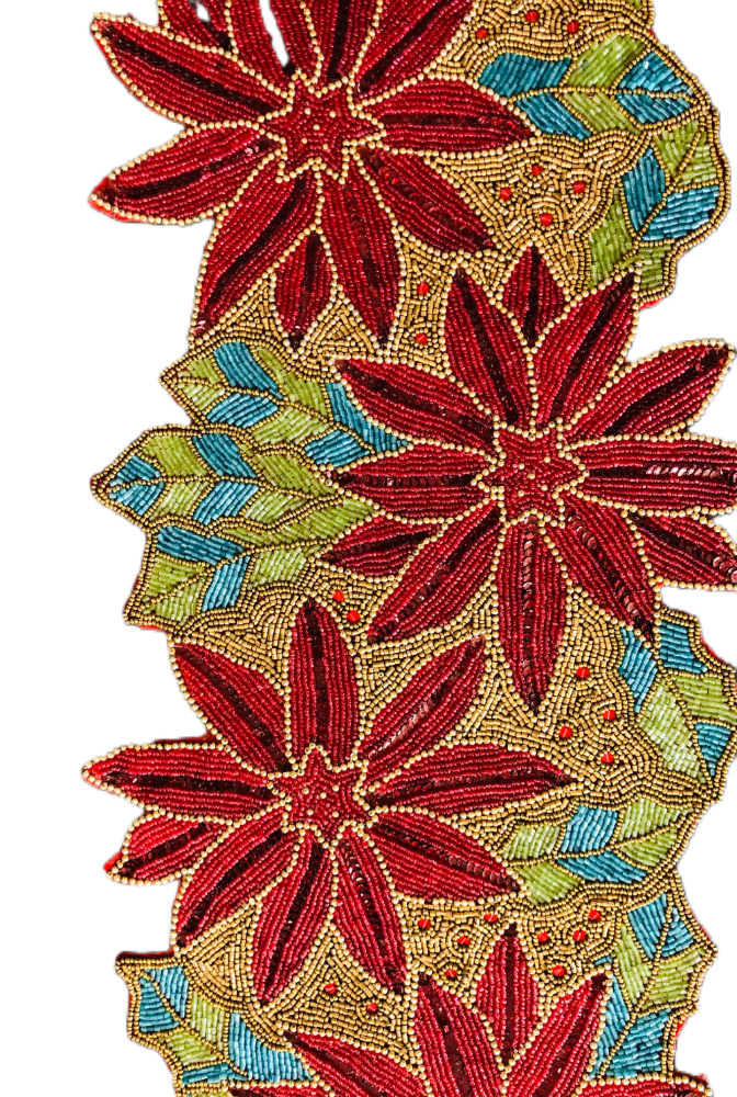 Exquisite Leafy Floral Design Beaded Table Runner / Ruchi