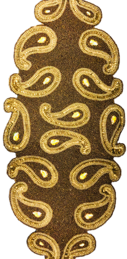 Paisley Textured Gold And Brown Beaded Table Runner / Ruchi