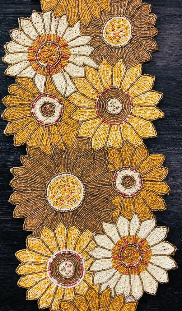 Enticing Sunflower Design Colorful Beaded Table Runner / Ruchi