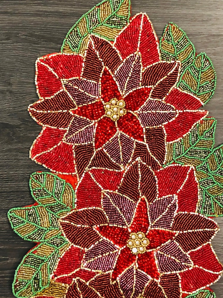 Spellbinding Floral Cutwork Multicolored Handmade Beaded Table Runner / Ruchi