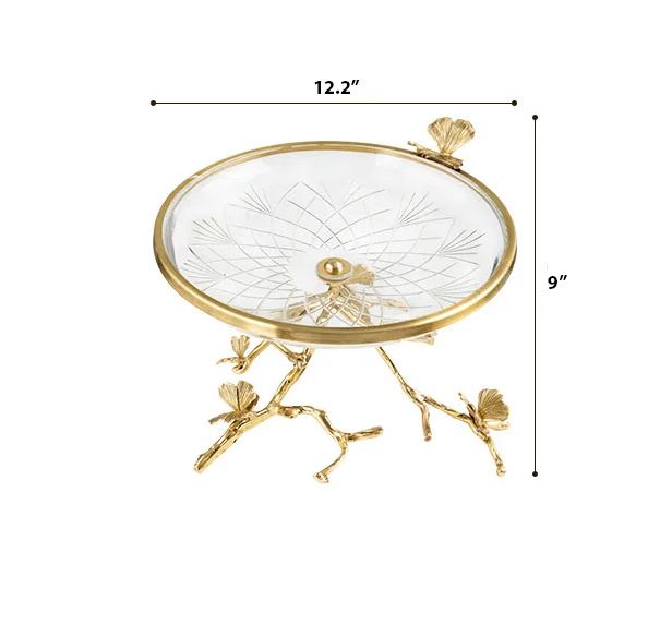 Creative Branch Legs Glass Top Brass Fruit Tray