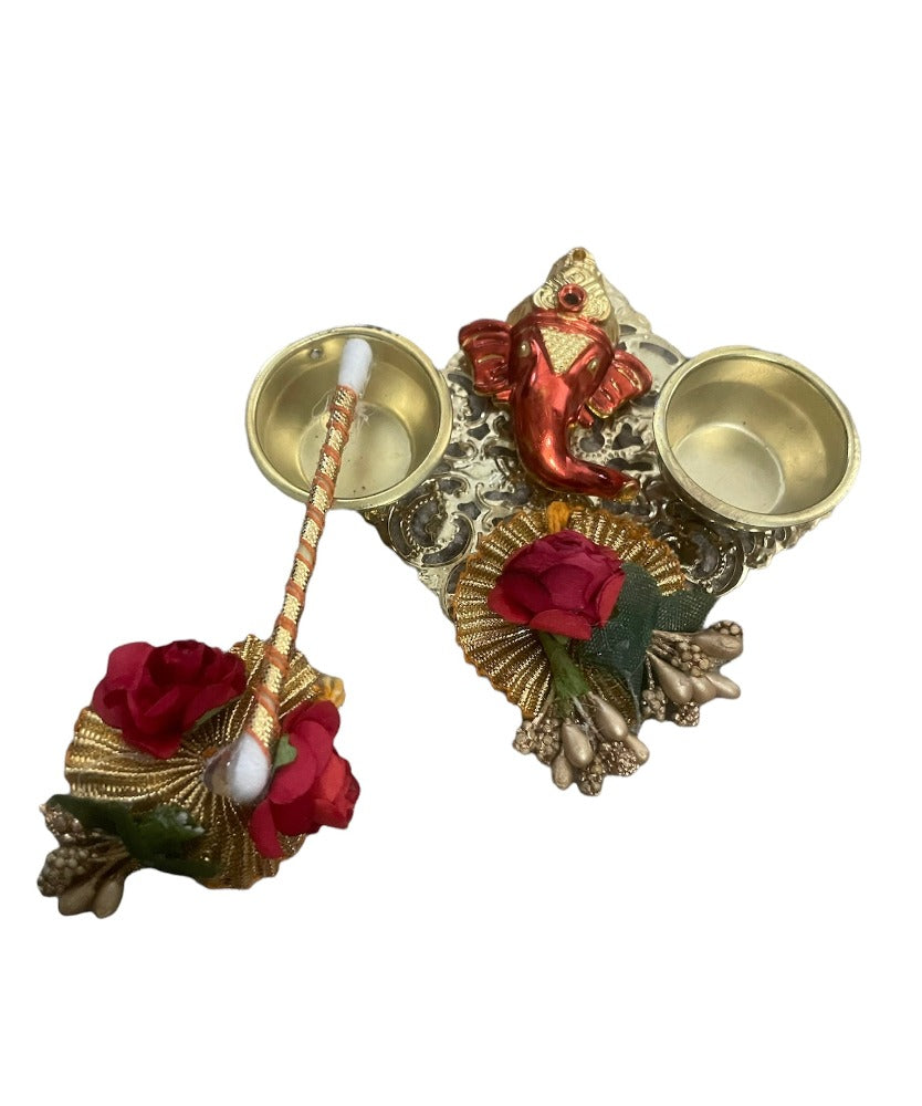 Set Of Ganesha Designed Raksha Bandhan Thali With Rakhi And Lumba / Ruchi