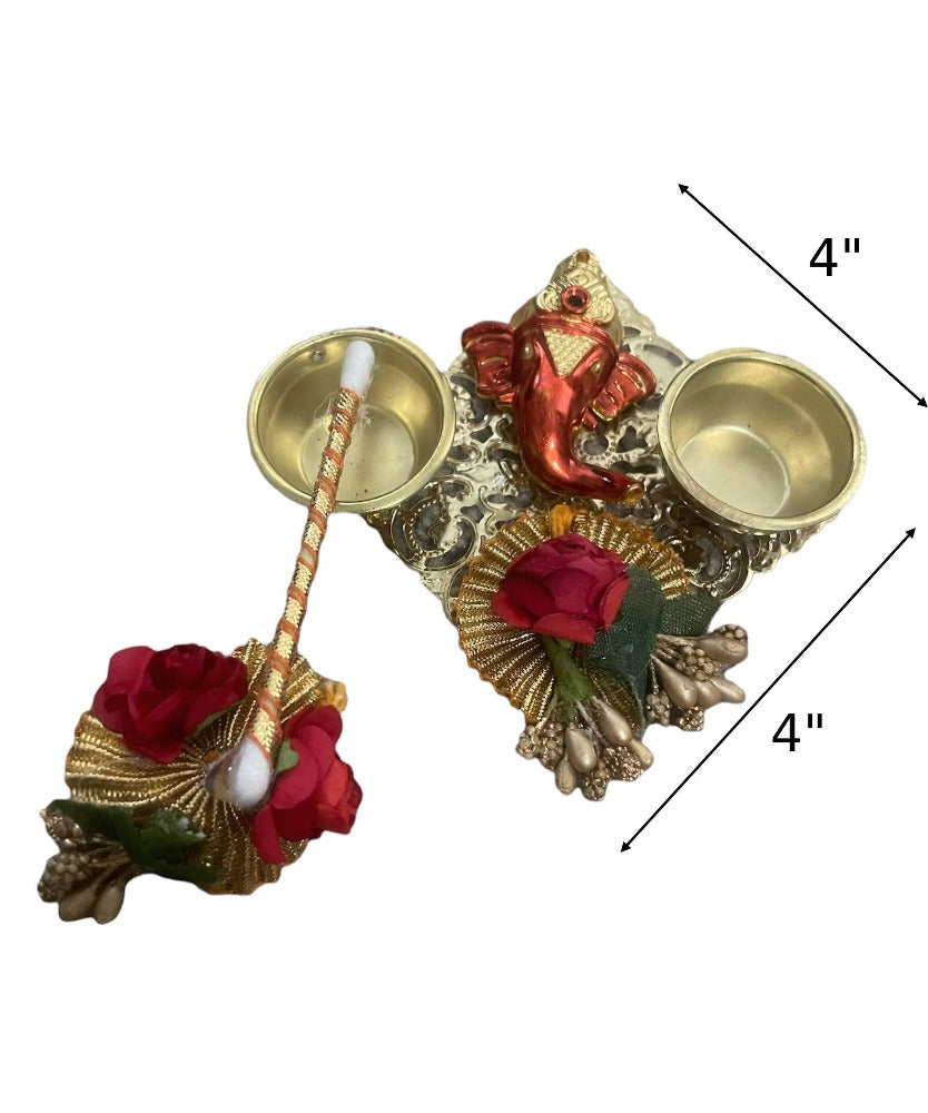 Set Of Ganesha Designed Raksha Bandhan Thali With Rakhi And Lumba / Ruchi