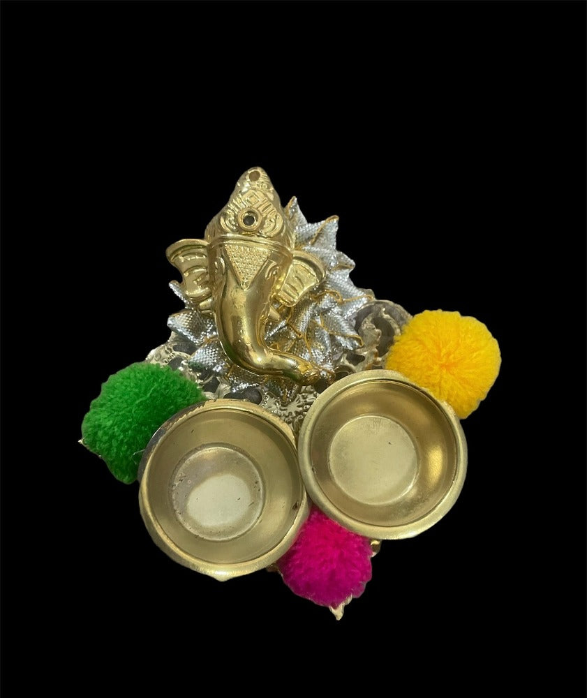 Divine Ganesha Raksha Bandhan Celebration Set With Thali, Rakhi And Lumba / Ruchi