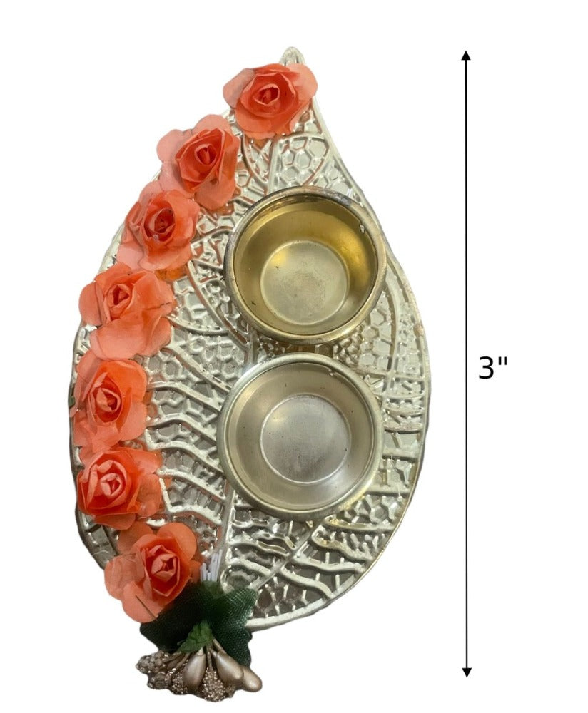 1 Set Of Floral Decorated Silver Finished Raksha Bandhan Thali With Rakhi / Ruchi