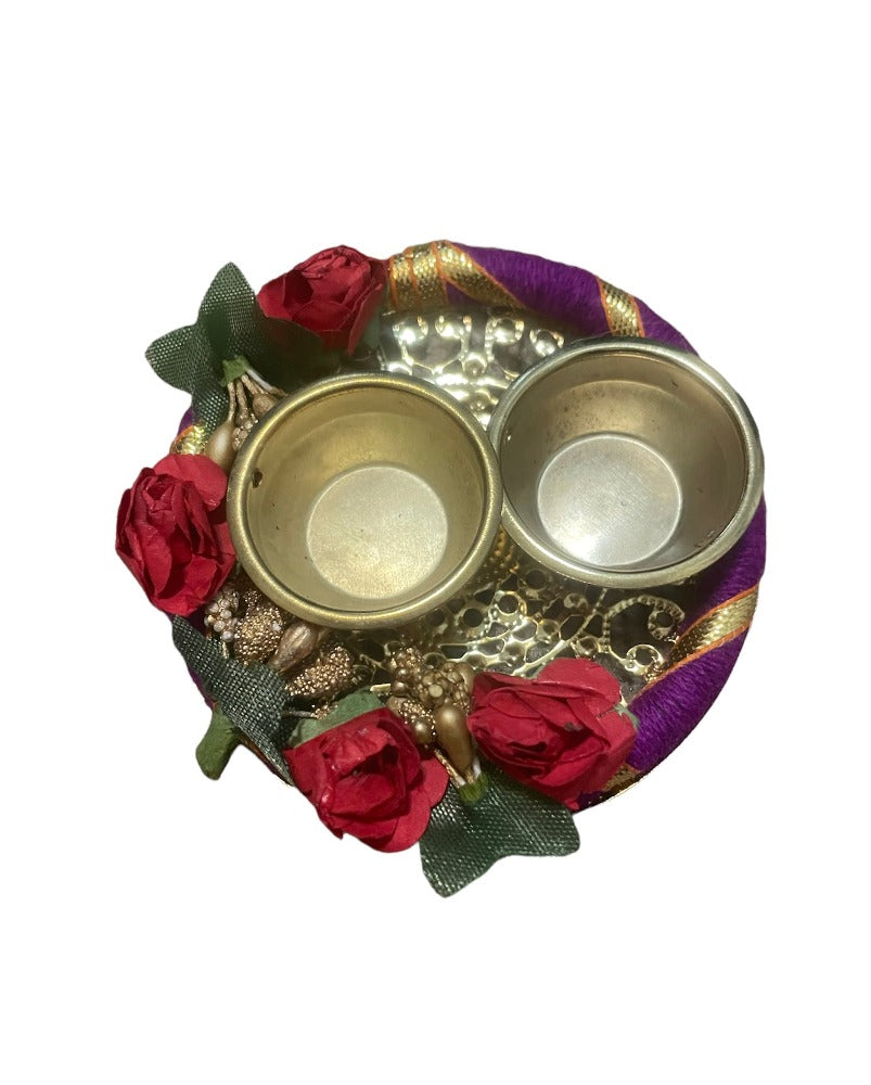 Complete Raksha Bandhan Thali Set with Rakhi, Roli, Chawal, and Dual Bowls / Ruchi