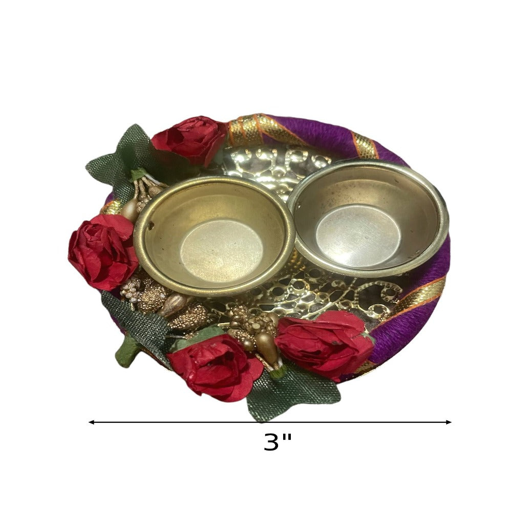 Complete Raksha Bandhan Thali Set with Rakhi, Roli, Chawal, and Dual Bowls / Ruchi