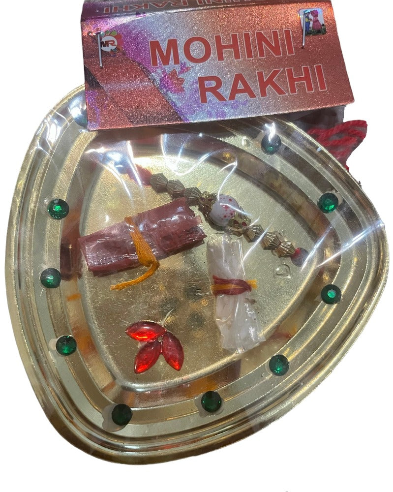 Set Of Raksha Bandhan Essentials With Adorned Thali Rakhi Roli / Ruchi