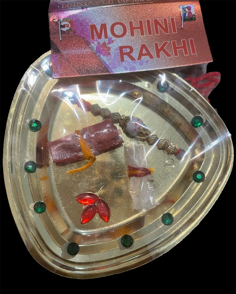 Set Of Raksha Bandhan Essentials With Adorned Thali Rakhi Roli / Ruchi