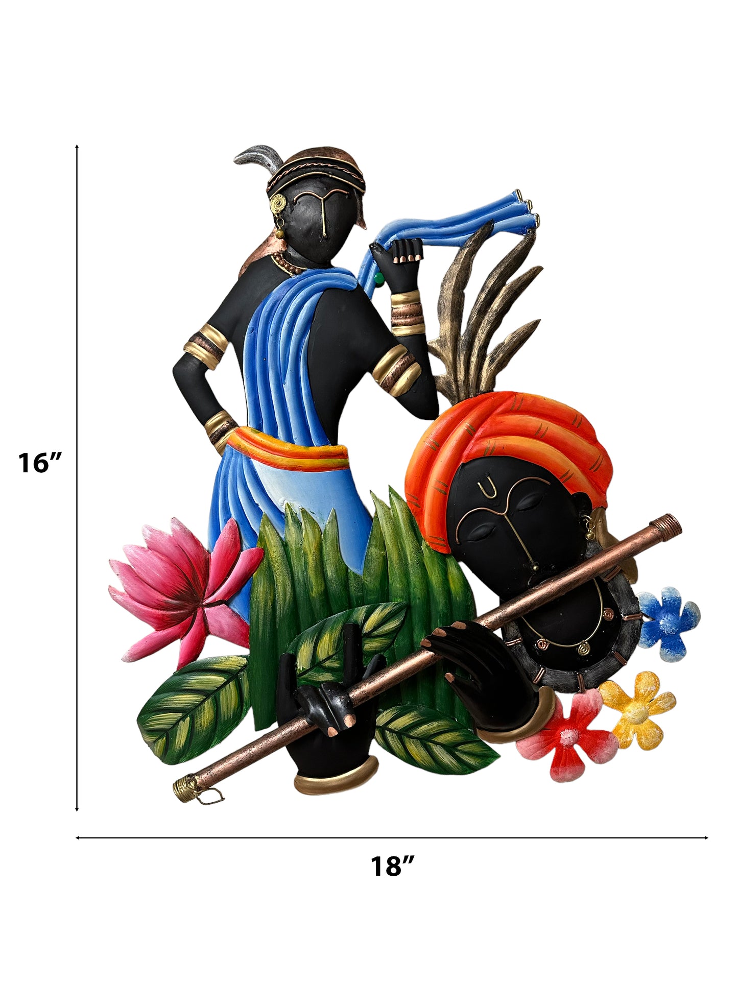 Artistic Intricately Crafted Metal Wall Decor Of Figurine Playing Flute / Ruchi