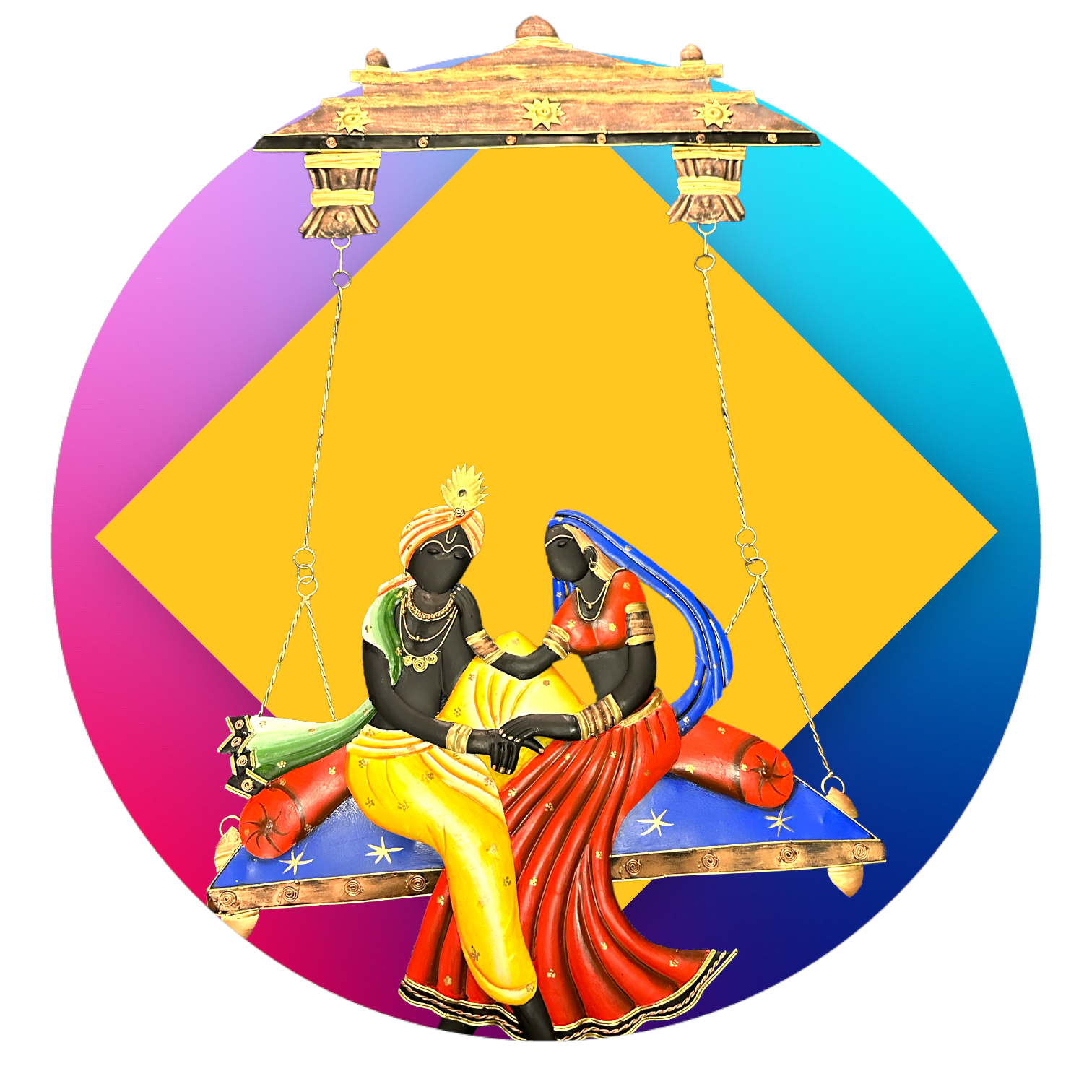 Enchanting Metal Wall Hanging Of Radha Krishna On A Swing / Ruchi