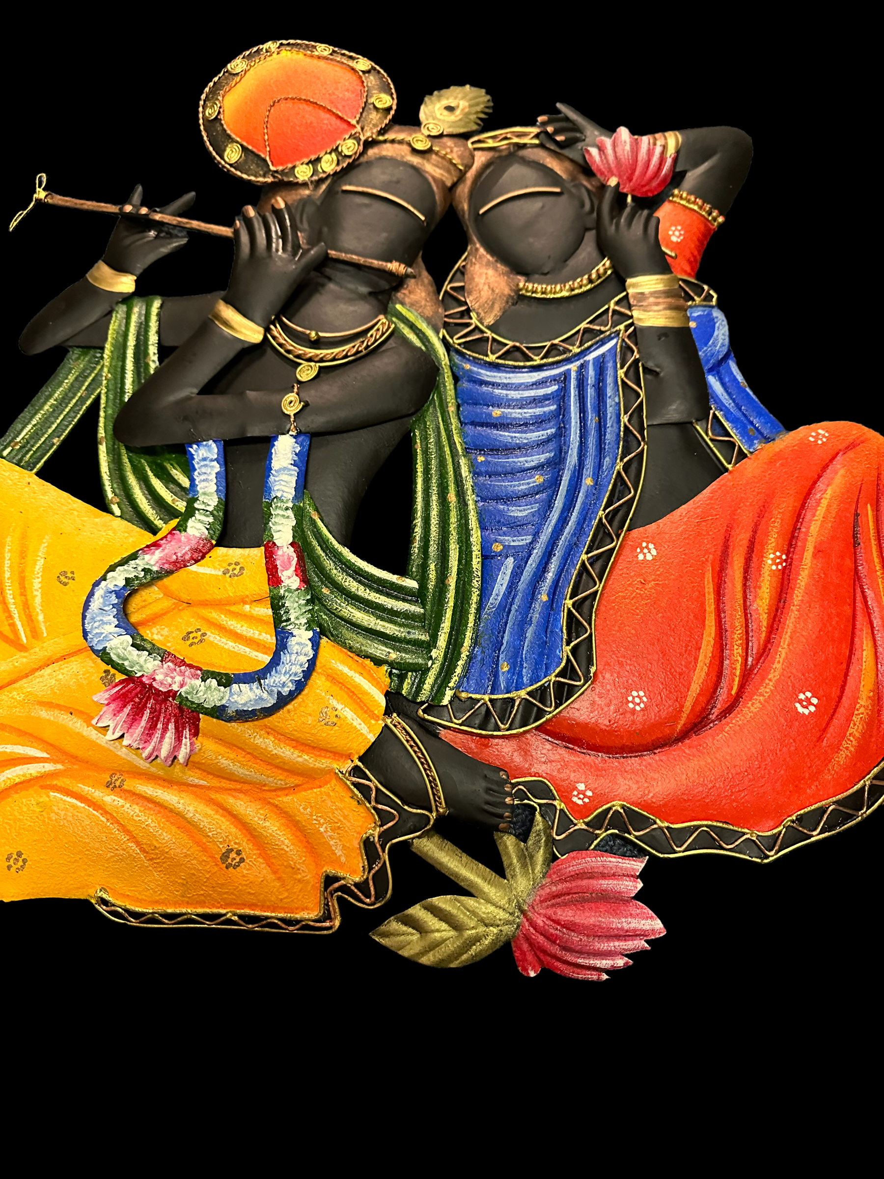 Mesmerizing Radha Krishna Playing Flute Metal Wall Decor / Ruchi