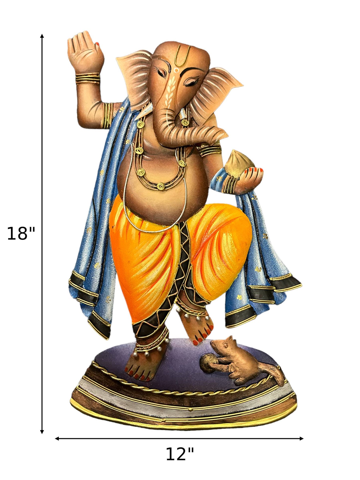 Multicolored Dancing Lord Ganesha Metal Wall Hanging For Good Luck / Ruchi