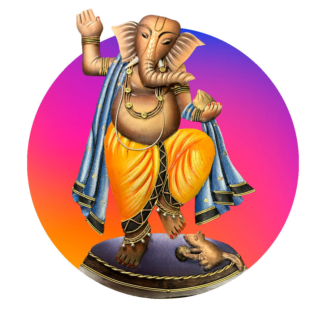 Multicolored Dancing Lord Ganesha Metal Wall Hanging For Good Luck / Ruchi