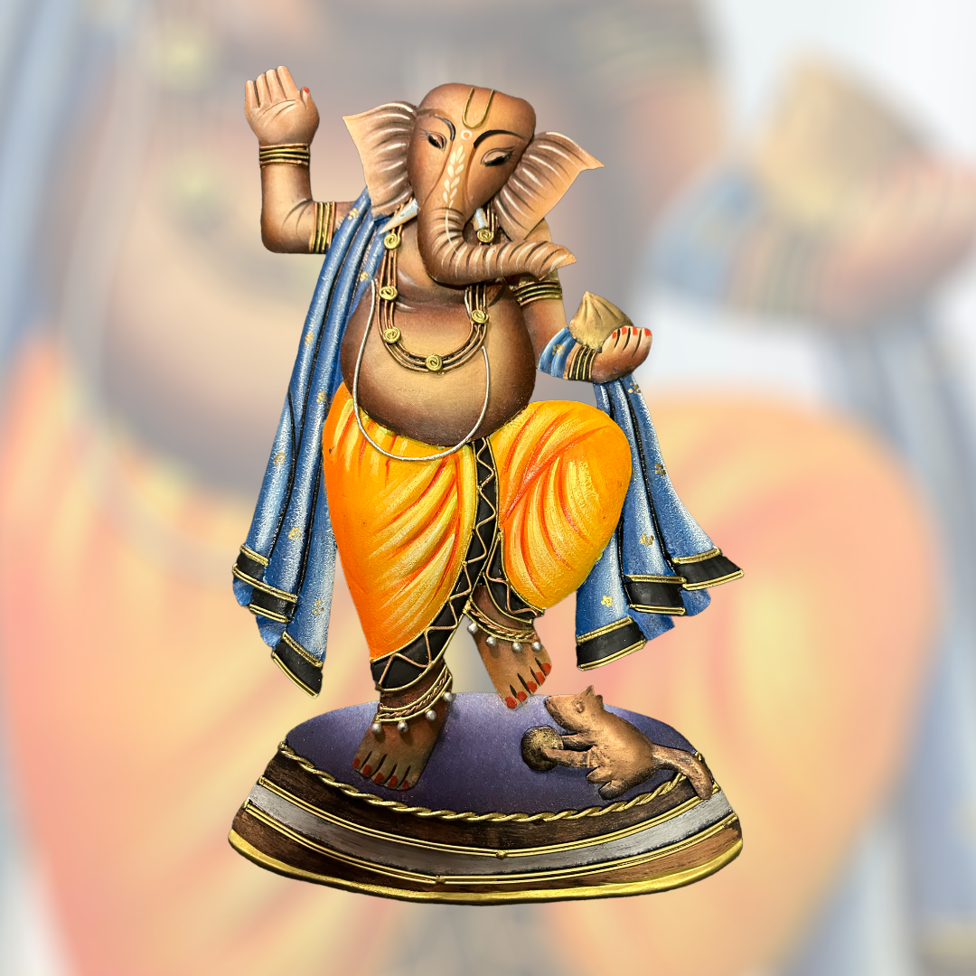 Multicolored Dancing Lord Ganesha Metal Wall Hanging For Good Luck / Ruchi