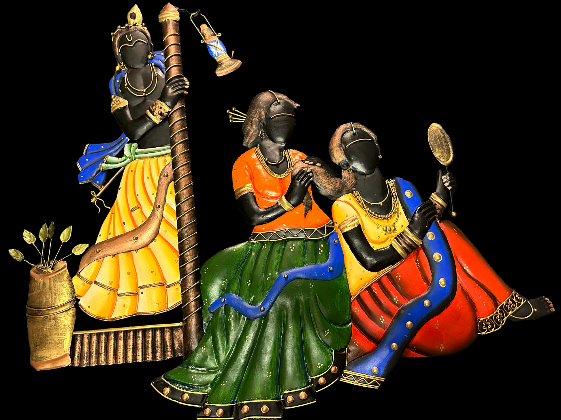 Intricately Crafted Metal Wall Hanging Of Lord Krishna And Radha's Sringar / Ruchi