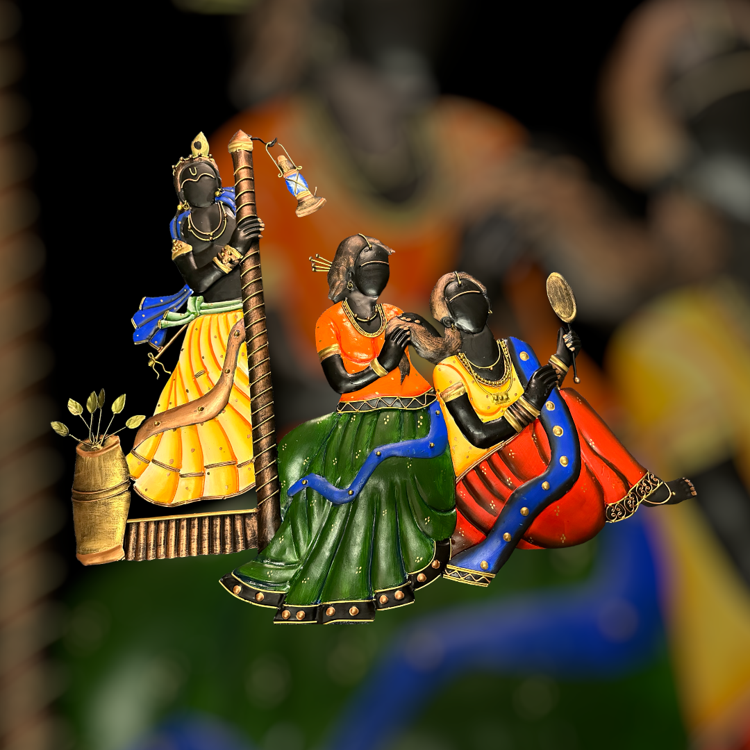 Intricately Crafted Metal Wall Hanging Of Lord Krishna And Radha's Sringar / Ruchi