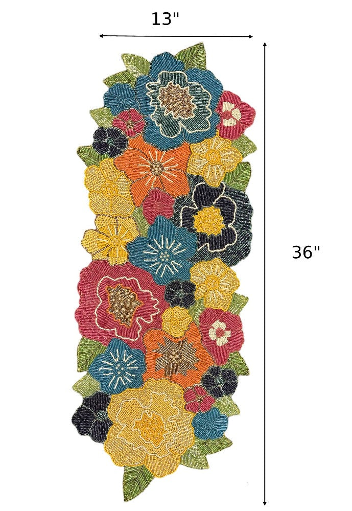Elegant Handcrafted Multicolor Beaded Fabric Table Runner / Ruchi