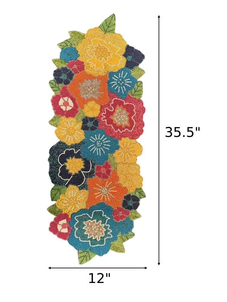 Opulent Floral Pattern Multicolored Beaded Table Runner / Ruchi