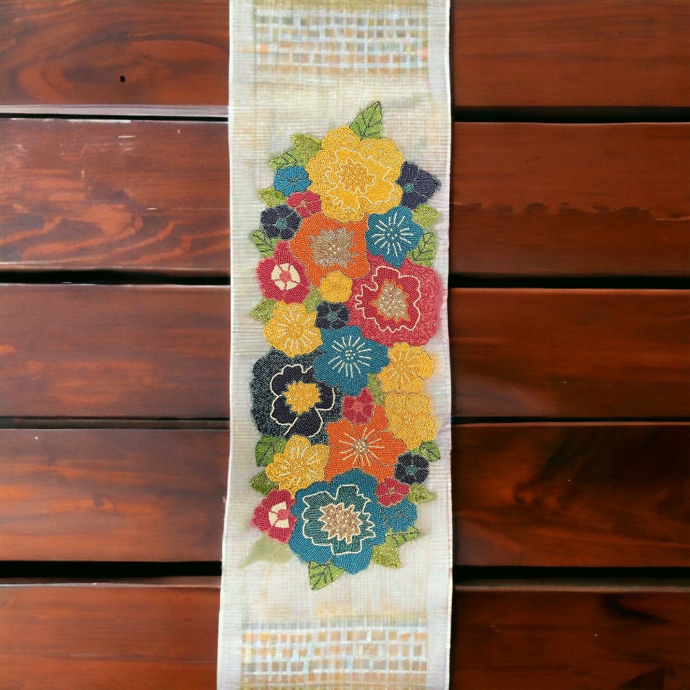 Opulent Floral Pattern Multicolored Beaded Table Runner / Ruchi