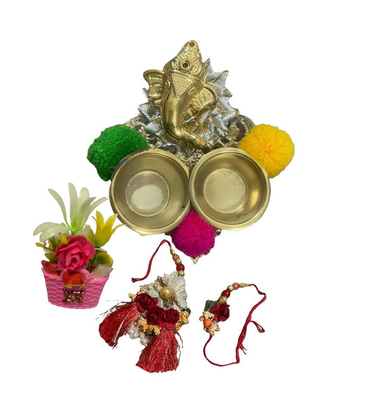 Divine Ganesha Raksha Bandhan Celebration Set With Thali, Rakhi And Lumba / Ruchi