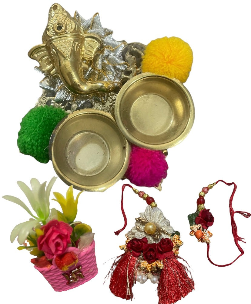 Divine Ganesha Raksha Bandhan Celebration Set With Thali, Rakhi And Lumba / Ruchi