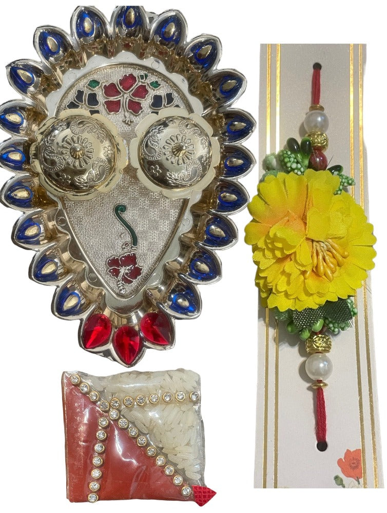 Ethnic Raksha Bandhan Thali Set With Flower Rakhi and Essentials / Ruchi