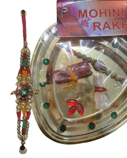 Set Of Raksha Bandhan Essentials With Adorned Thali Rakhi Roli / Ruchi