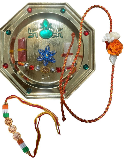 Raksha Bandhan Set Of Octagonal Thali With Unique Rakhis / Ruchi