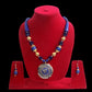 Enticing Blue Circular Pendant Wooden Beaded Colorful Stone Necklace And Earrings / Ruchi