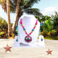 Big Pink And Blue Pendant Colorful Stone Beaded Necklace And Hoop Earrings Set / Ruchi