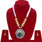 Chic Big Pendant White-Gold Wooden Beaded Necklace And Hoop Earrings Set / Ruchi