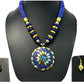 Blue-Gold Magnificent Wooden Beaded Necklace And Hoop Earrings Set / Ruchi