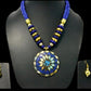 Blue-Gold Magnificent Wooden Beaded Necklace And Hoop Earrings Set / Ruchi