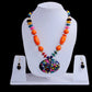 Big Colorful Pendant Orange Wooden Beaded Necklace And Hoop Earrings Set / Ruchi