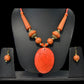 Charismatic Wooden Orange Beaded Necklace And Hoop Earrings Set / Ruchi