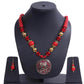 Beguiling Red-Gold Beaded Necklace And Hoop Earrings Set For Women / Ruchi