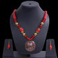 Beguiling Red-Gold Beaded Necklace And Hoop Earrings Set For Women / Ruchi