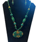 Elegant Blossoming Beauty Oval Green Pendant Beaded Necklace And Earrings Set / Ruchi