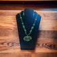 Elegant Blossoming Beauty Oval Green Pendant Beaded Necklace And Earrings Set / Ruchi