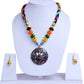 Big Circular Pendant Colorful Crystal Wooden Beaded Necklace And Earrings Set / Ruchi