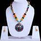 Big Circular Pendant Colorful Crystal Wooden Beaded Necklace And Earrings Set / Ruchi