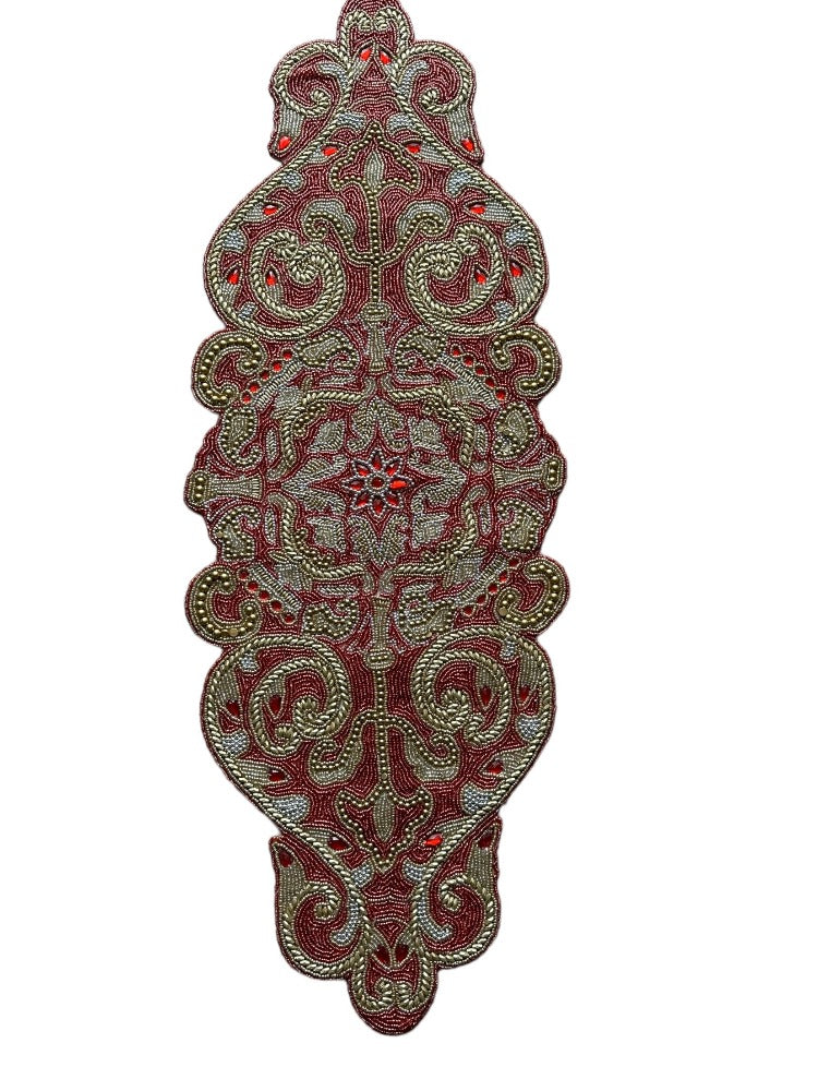 Plush Red Stone And Bead Handcrafted Table Runner For Home Decor / Ruchi