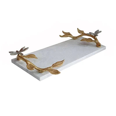 Creative Marble Storage Tray With Irregular Golden Colored Handle / Ruchi