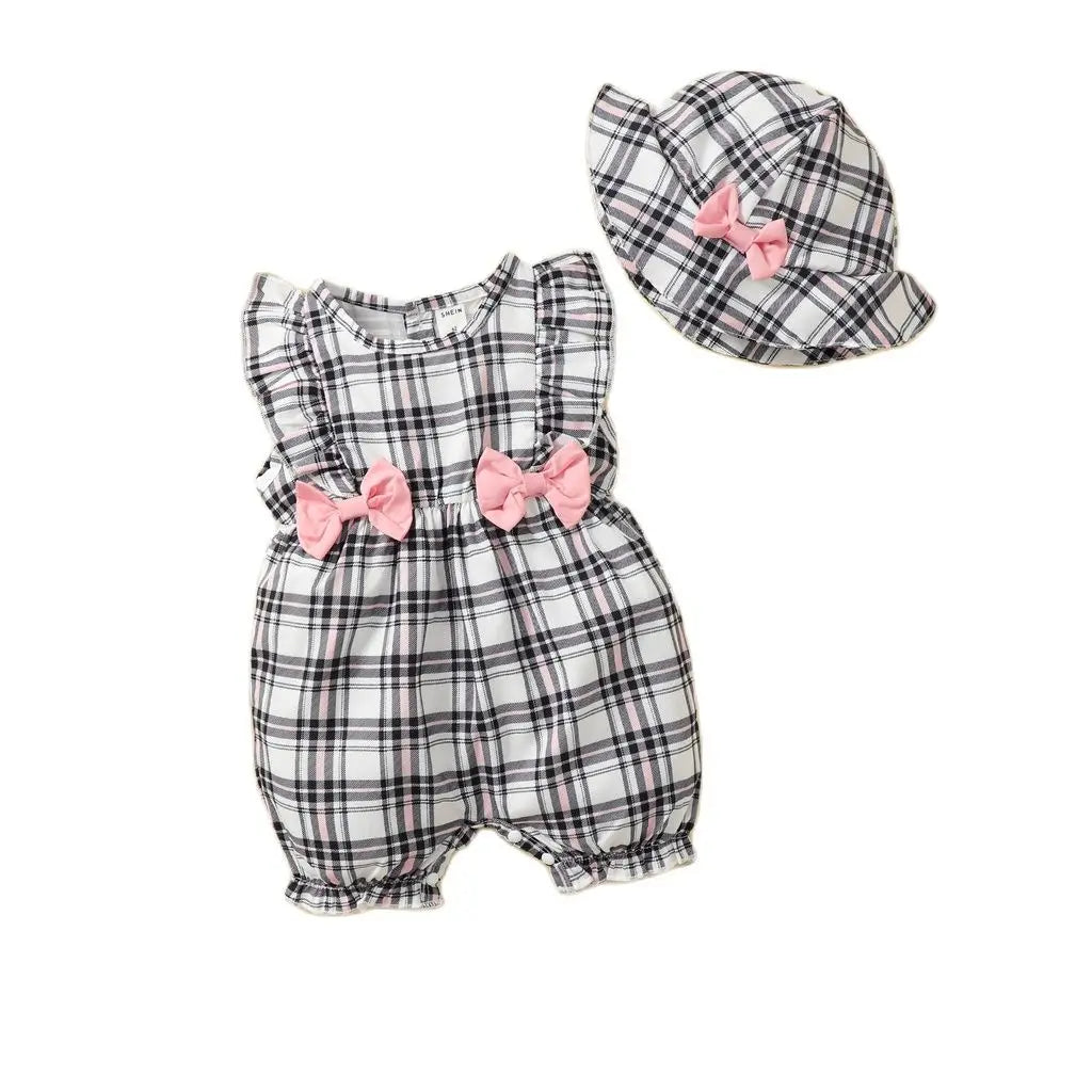 Cute Plaid Design Summer Polyester Outfit Set / Ruchi