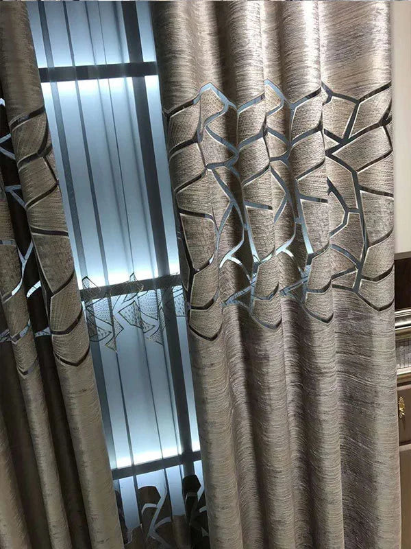Elegant Crack Design Embellished Brown Velvet Fabric Window Curtain / Ruchi