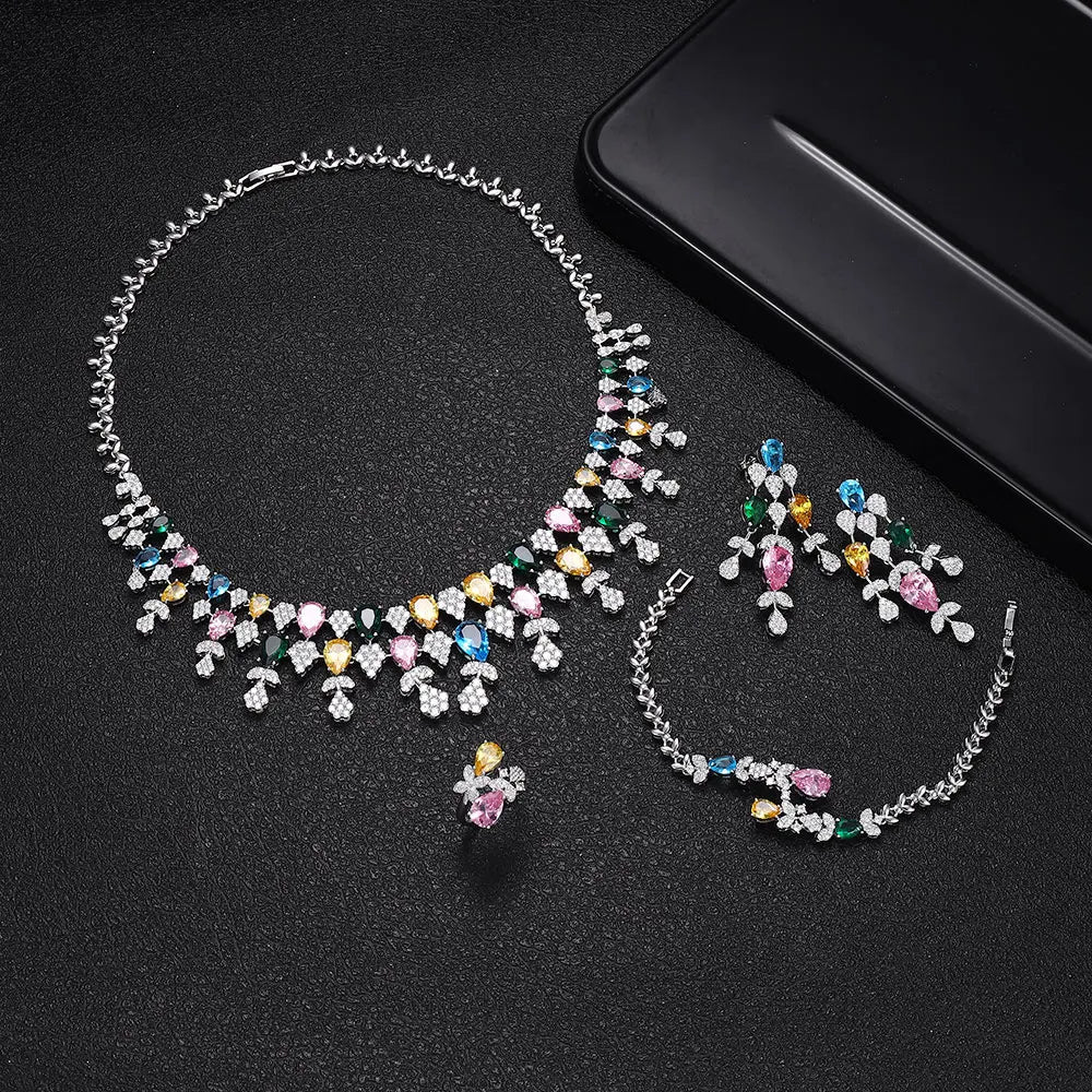 4 PCs Cubic Zirconia Crystal Women Necklace Set / Ruchi