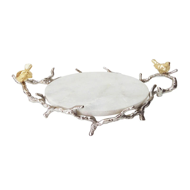 Creative Marble Storage Tray With Irregular Golden Colored Handle / Ruchi