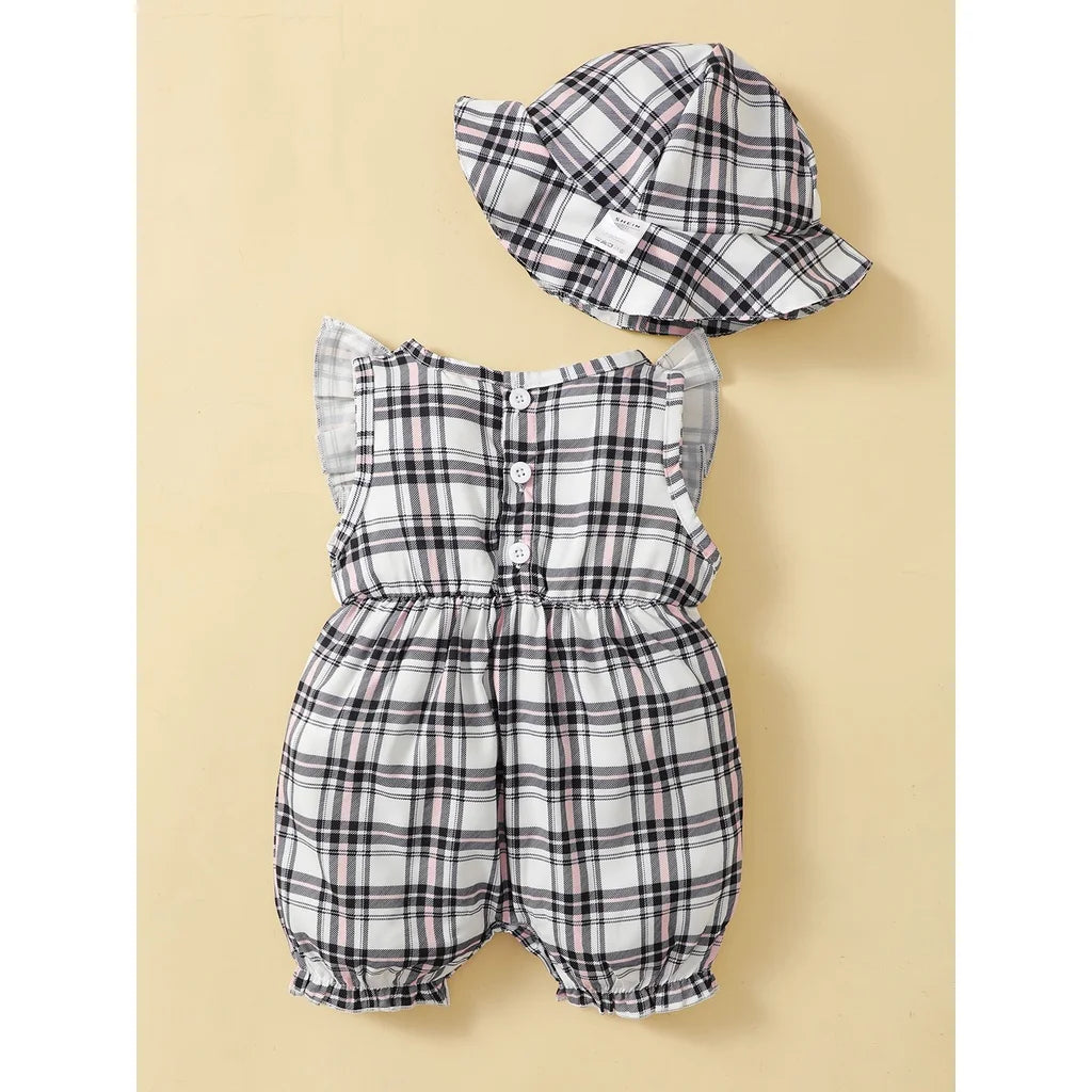 Cute Plaid Design Summer Polyester Outfit Set / Ruchi