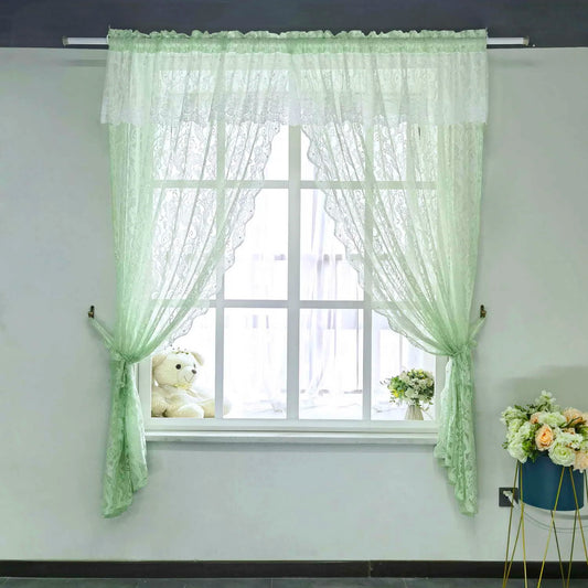 2 Pieces Green Valance Style Tulle Polyester Window Curtain / Ruchi